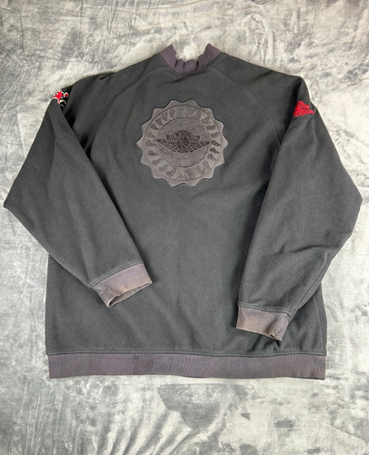 Jordan Varsity Fleece Jacket Men’s 2XL Black Red Jumpman Snap Front Full Patch - Picture 2 of 10