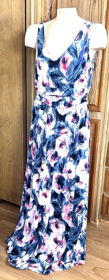J London Times Maxi Dress blue jersey Sun Dress Knit Romantic Whimsical Event 10 - Image 2 of 4