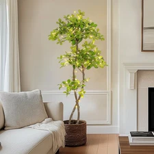 Artificial Plants Indoor, 5 ft Fake Black Olive Tree with Lights Tall Fake Pl...