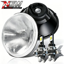 H4 7inch Universal Round Conversion Headlights Chrome Clear Glass Lens Wbulb