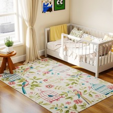 HOMCOM Teppich maschinenwaschbarer Wohnzimmerteppich, 200x140 cm, Cremeweiß+Rosa