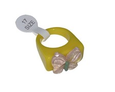 Yellow Acrylic Chunky Ring Size 17 Butterfly Detail Y2K Ring Cute Trendy