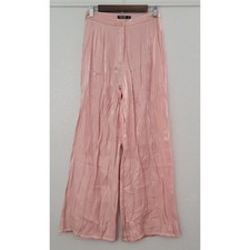 Nasty Gal Pink Shimmer Wide Leg Pants Womens 4 High Rise Pleated Trousers