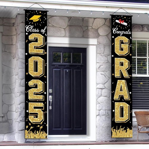Graduation Decorations 2025, Banner Class of Black and Gold