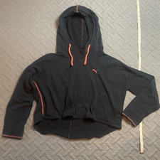 Womens puma high front black pullover hoodie with orange logo  stitching Small