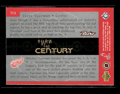 1999-00 Upper Deck Retro #TC5 Steve Yzerman Turn of the Century - 第 2/2 張圖片