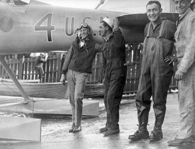 American flyer Lieutenant Rittenhouse his mechanic by plane a Curt- Old Photo