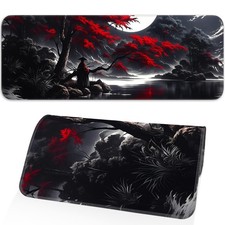 Japanese Dark Red Moon Gaming Mouse Pad Extended Non-Slip Stitched Edges 31.5x11