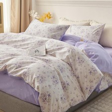 Purple Floral Duvet Cover Full Teen Girl Botanical Flower Coquette Bedding