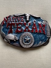American Buckle Co. VTG Native Texan Pewter Belt Buckle The State Of Texas 1636