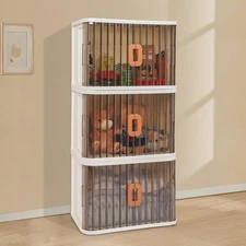 CIWEI Foldable Storage Cabinet, 3 Doors/Drawers/Shelves, Clear Front Slides Open