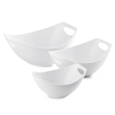 LAUCHUH Serving Bowls with Handles, Porcelain Serving Dishes White Nesting Bowls