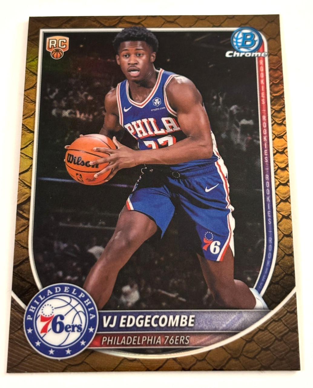 VJ Edgecombe 2025-26 Bowman Chrome Reptilian Refractor RC Rookie Card #BCV-3