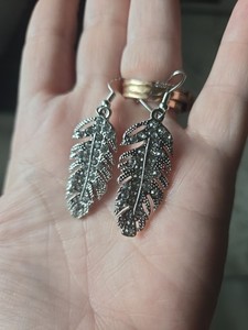 Authentic AAA CZ Feather Dangle Earrings 18K White Gold Plated Hypoallergenic Lead Free