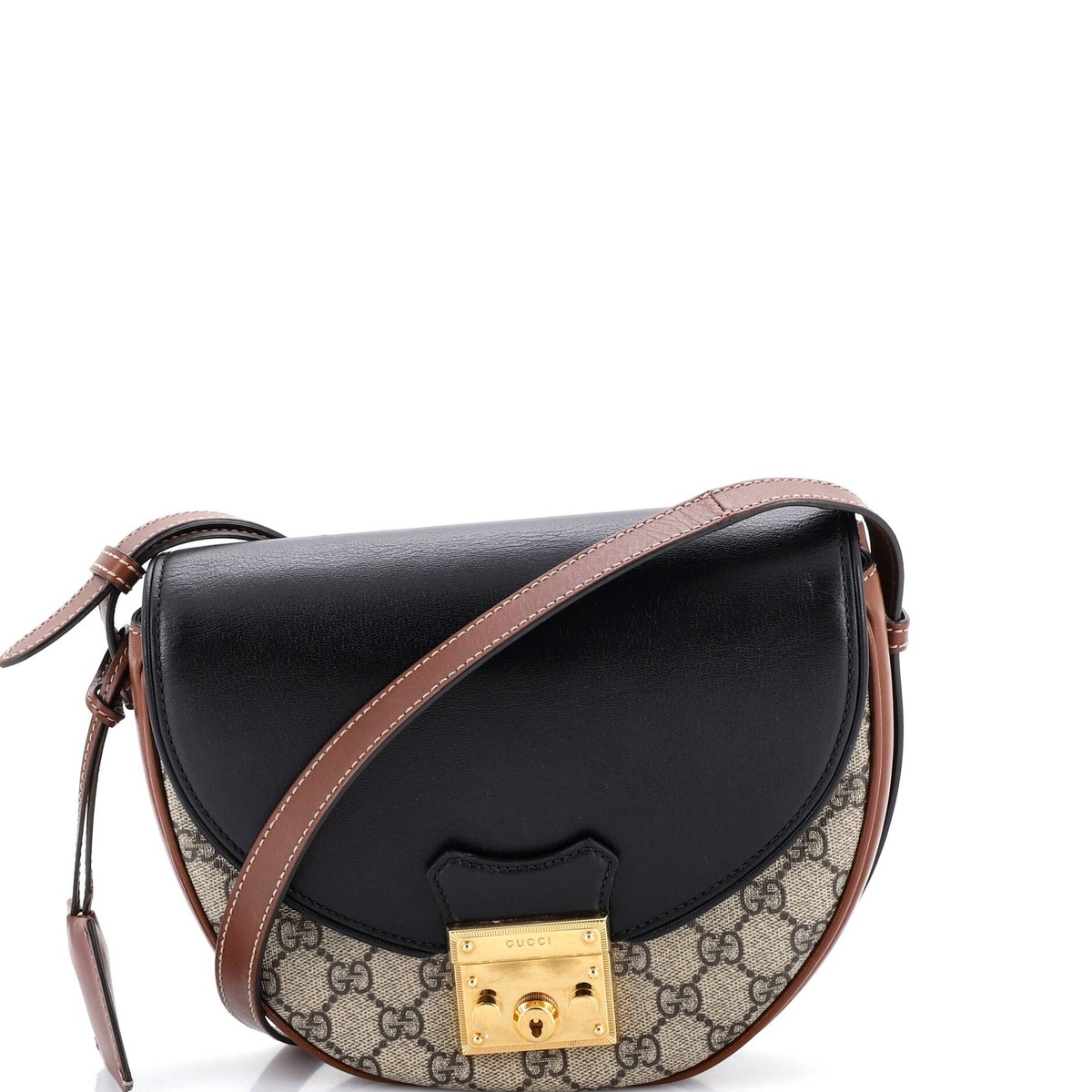 Gucci Padlock Saddle Shoulder Bag GG Coated Canvas and Leather