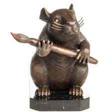 Bronze Sculpture Rat with Brush Love Rat on Marble Base after Banksy
