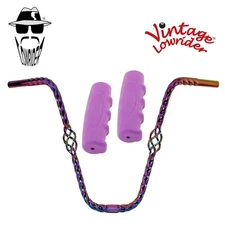 Lowrider Cage Twisted 16" 25.4 Handlebar Oil Slick 0214 Grips Solid/Purple