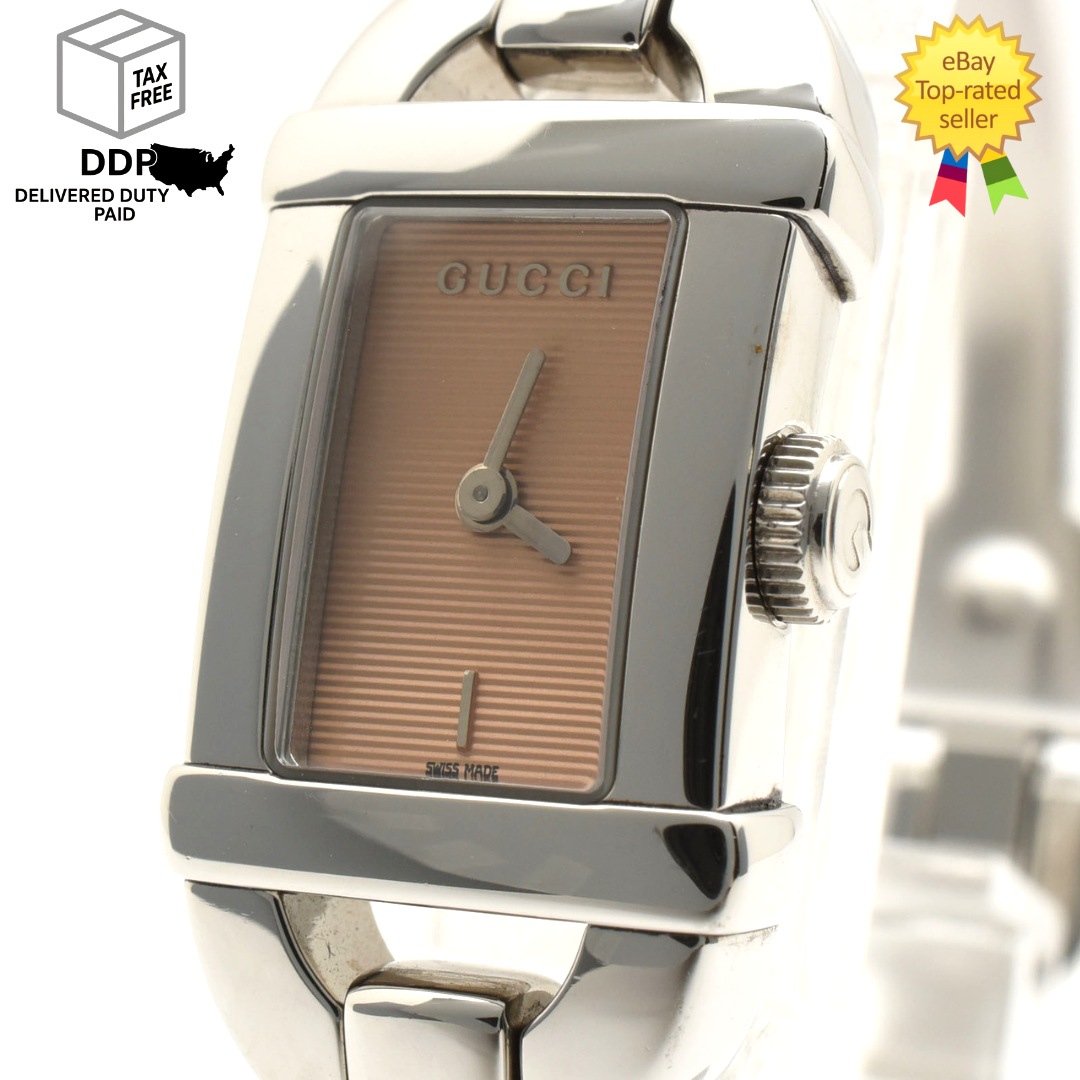 GUCCI 6800L Quartz Watch Bamboo Belt Silver Brown Ivory for sale