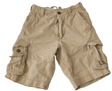 Abercrombie Fitch Cargo Shorts Khaki Brown Heavy Drawstring Zip Fly Youth 12