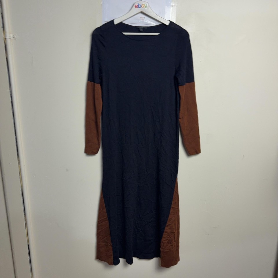 COS Dress Womens S Blue Wool Knit Colourblock Maxi Long Sleeve Crew Neck Autumn