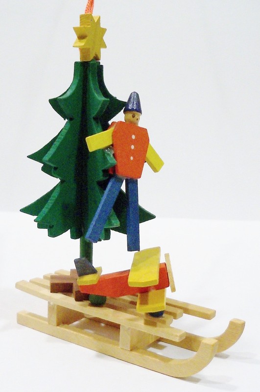 Erzgebirge Germany Toy Sled Puppet Plane Tree Wood Wooden Ulbricht Vtg Ornament