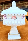 Vintage Westmoreland Milk Glass Floral Wedding Cake Box Bowl Pedestal Candy Dish