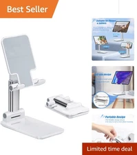 Ergonomic Angle & Height Adjustable Phone Holder - Portable Desk Stand in White