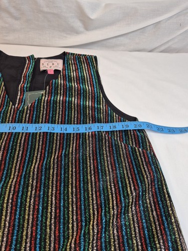 Buru Damen Top Gr. L Gestreift Schimmer V-Ausschnitt Ärmellos Kastig Multi Schwarz (65) - Bild 3 von 8