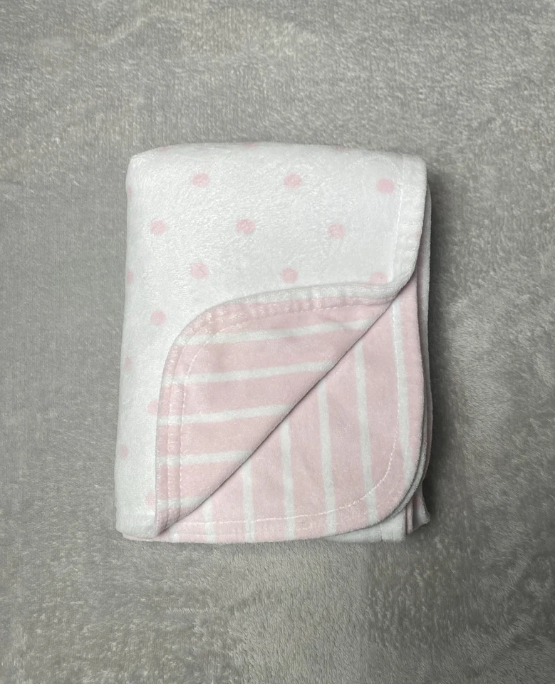 Manta Pottery Barn Niños Rosa y Blanco Lunares Rayas Suave Felpa Bebé Niña Foto 2 de 4