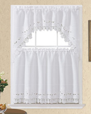 Lace Rosarium Kitchen Curtains, 3PCS Kitchen Curtains and Valances Set, Ele