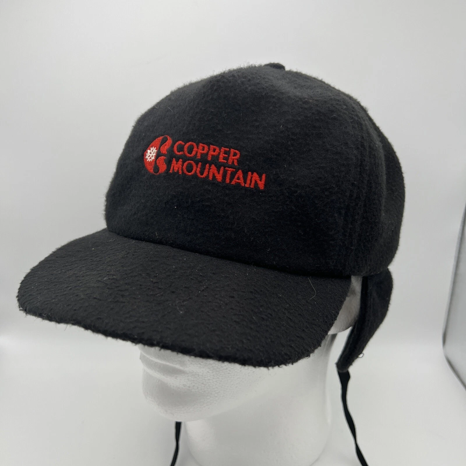 Copper Mountain Imperial Headwear Black Hat Fleece Ear Flaps USA Made Vintage