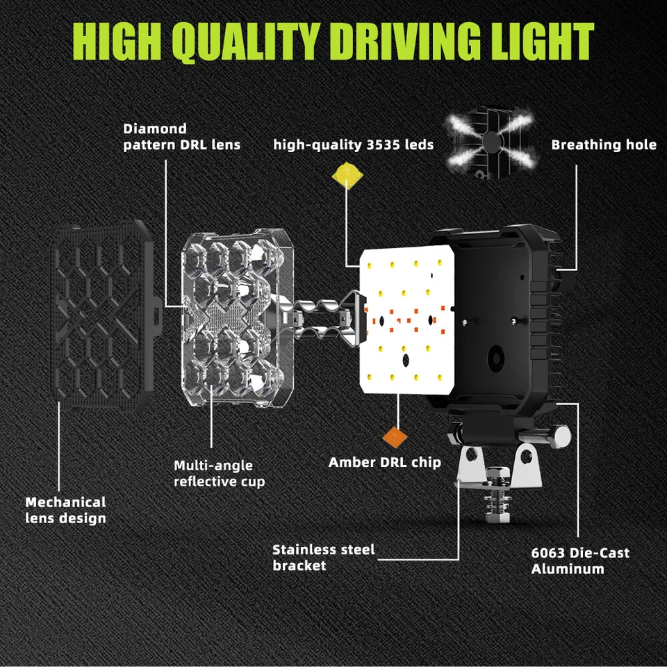 Luces de inundación LED de trabajo 10X 1200W para camión tractor todoterreno 12V 24V cuadradas Foto 3 de 4