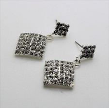 C316 Rhinestone Silver Tone Pierced Dangle Earring Wedding Prom Fashion Jewelry