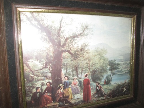 Vintage Original Impressionist Painting Signed Longo. 2 Victorian Women Picnic - Picture 2 of 2