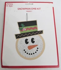 Snowman Embroidery Kit Christmas Holiday Style Makes Hanging Decoration 1