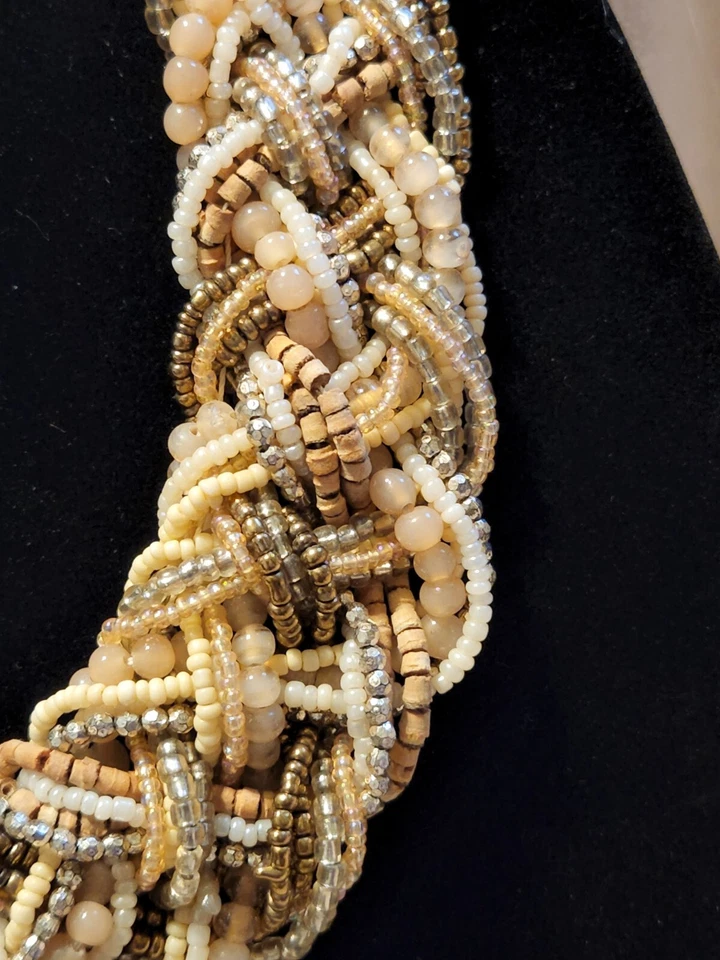 Gargantilla de colección Art Deco con cuentas de vidrio trenzado grueso declaración patrimonio Foto 3 de 4