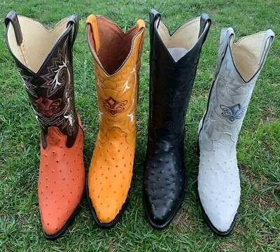 Botas de Avestruz Piel Black Men's Cowboy Boots Ostrich Print Leather  Western | eBay