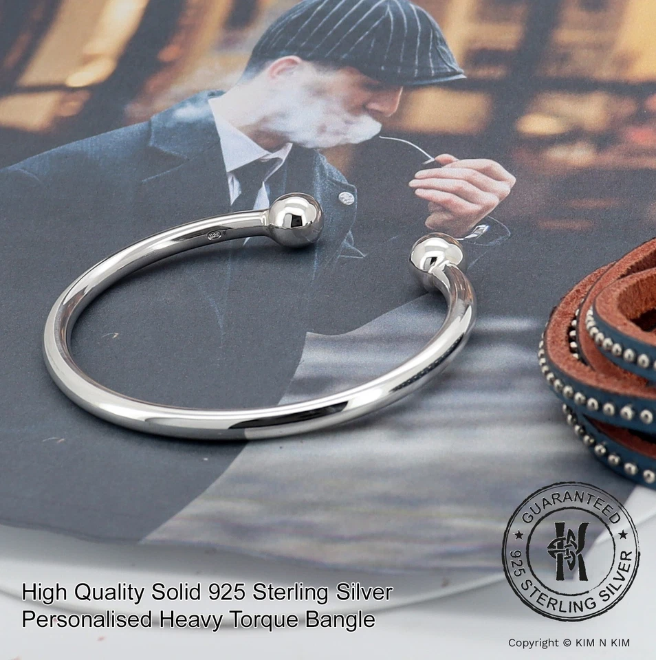 Free Engraving - 925 Silver Mens Torque Bangle Bracelet ✔️Heavy✔️Quality✔️Solid - Image 3 of 4