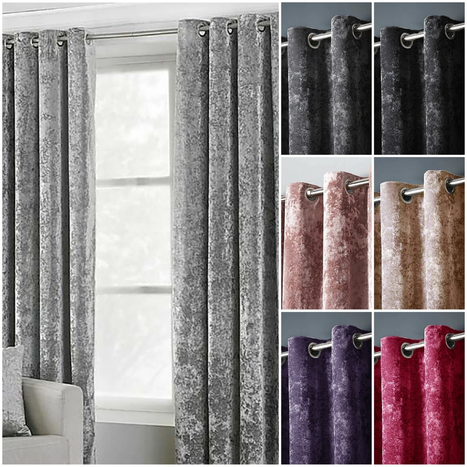 LUXURY PAIR OF THERMAL CRUSHED VELVET VELOUR EYELET LINED CURTAINS + TIE-BACKS
Opens in a new window