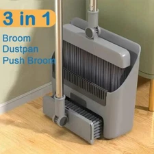 Broom and Dustpan Set Lightweight Upright Lobby Broom and Dust Pan Combo Gray