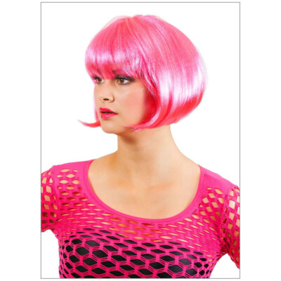 PINKE DAMEN BOB PERÜCKE Karneval Pagenschnitt Disko Page Charleston Kostüm Party