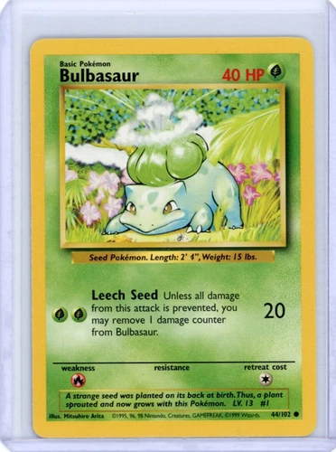 BULBASAUR - 44/102 - Base Set - 4th Print - 1999-2000 - Pokemon Card - LP