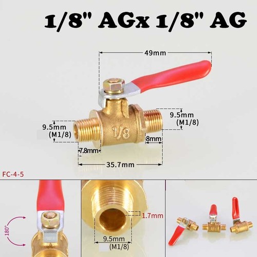 1/8" 1/4" 3/8"Kugelhahn Absperrventil aus Messing Schlauchtülle Ventil mit Griff - Picture 10 of 30