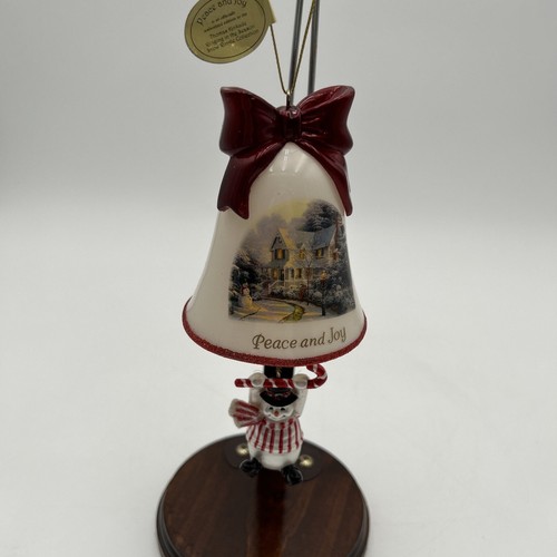 2004 Thomas Kinkade Glas rote Glocke Ornament "Peace And Joy" viktorianisch Weihnachten