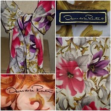 Vintage Oscar de la Renta Multicolor Floral Print Silk Eyelash Scarf