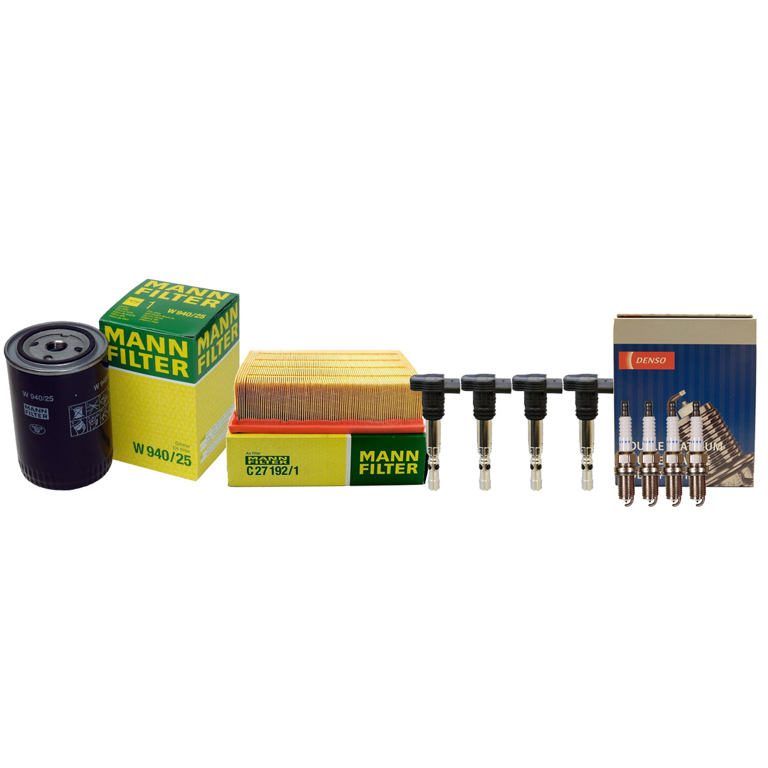Mann Filters Denso 4 Coils  4 Double Platinum Spark Plug TuneUp Kit For Audi A4