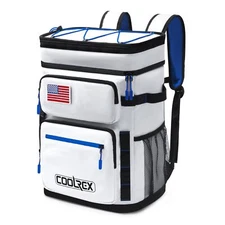 Large Backpack Cooler White 36 Can Cooler Backpack with 2 Insulated Compartme...