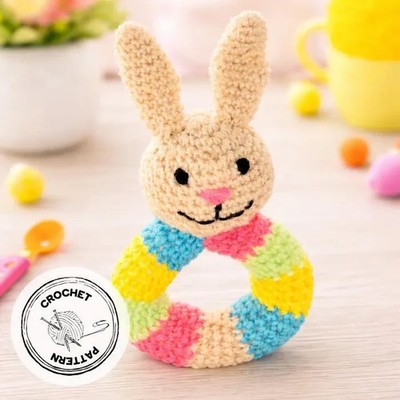 Häkelhase Rassel Muster - Amigurumi Ring Spielzeug, Babyparty Geschenk (versandt)