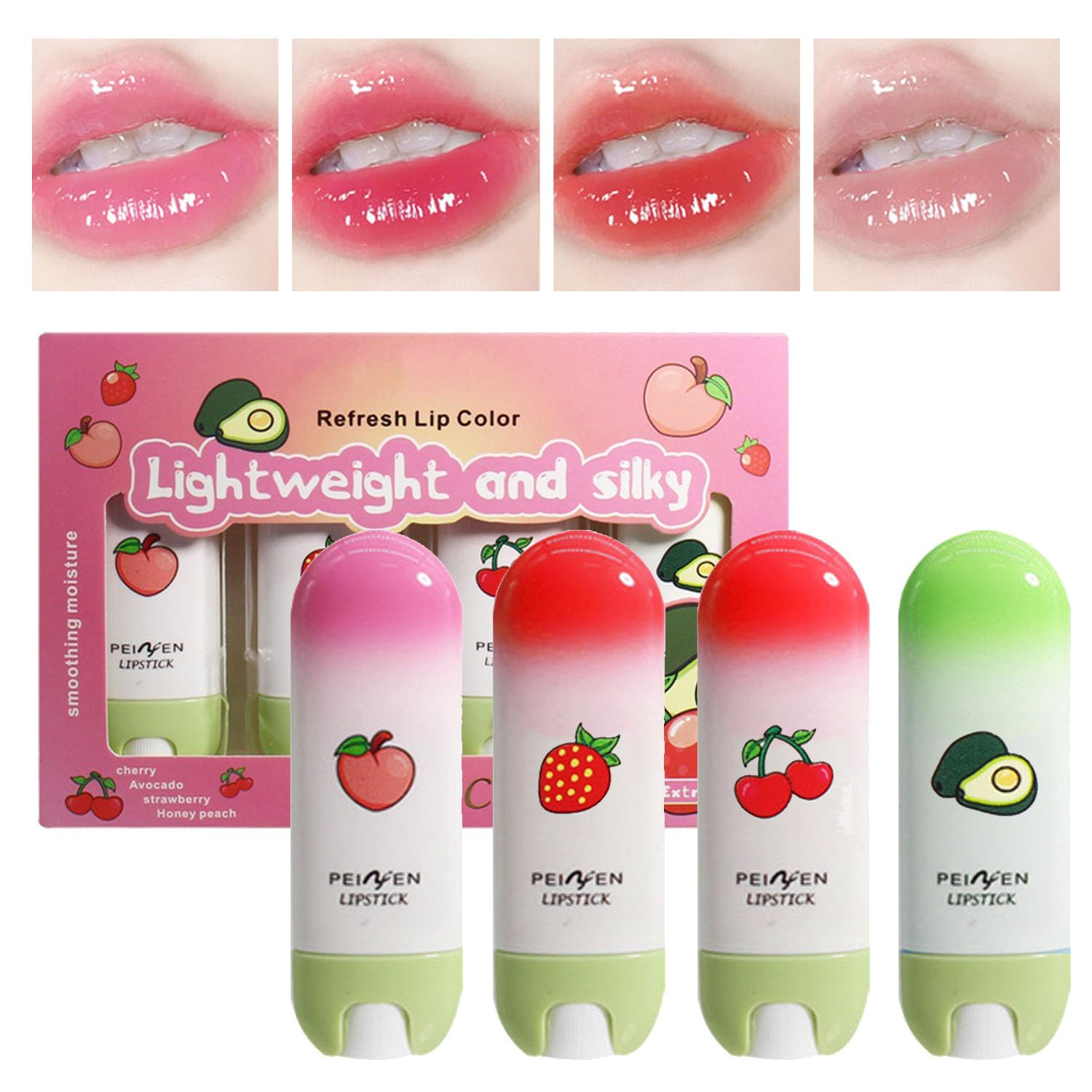 4Pcs Tinted Lip Stain for Women, Jelly Lipstick Mirror Lip Gloss Hydrating Lipst