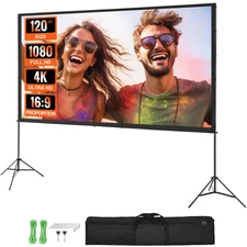 Uimoso Projector Screen with Stand 120 inch 16:9 4K 1080 HD Movie Screen Tripods